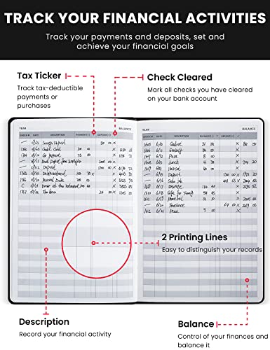 molekaus Check Registers for Personal Checkbook,Checkbook Register for Personal or Business, A5 Hardcover Registers Log to Track Payments, Deposits & Finances Transaction Black - Image 3