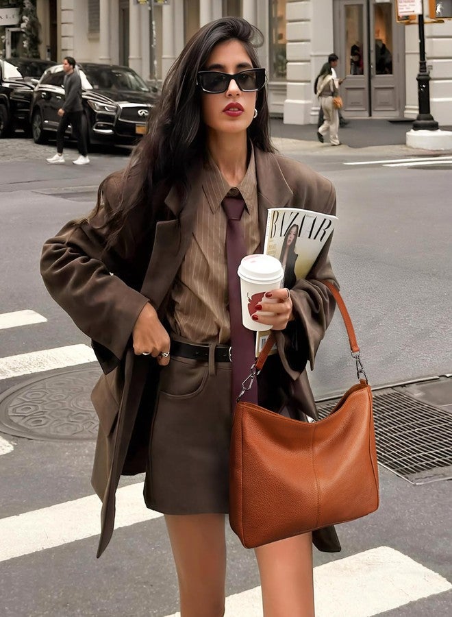 بيفن حقائب كتف من الجلد الطبيعي من بيفن، حقائب يد هوبو، حقائب صغيرة متينة، حقائب كروسبودي للنساء للاستخدام اليومي والسفر، لون بني كونياك - Image 3