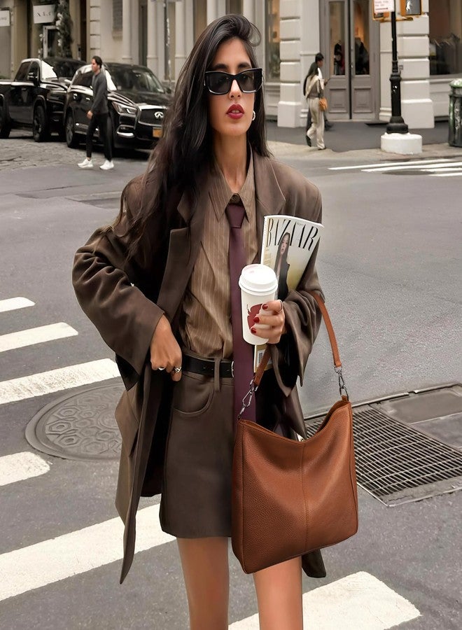 بيفن حقائب كتف من الجلد الطبيعي من بيفن، حقائب يد هوبو، حقائب صغيرة متينة، حقائب كروسبودي للنساء للاستخدام اليومي والسفر، لون بني كونياك - Image 2