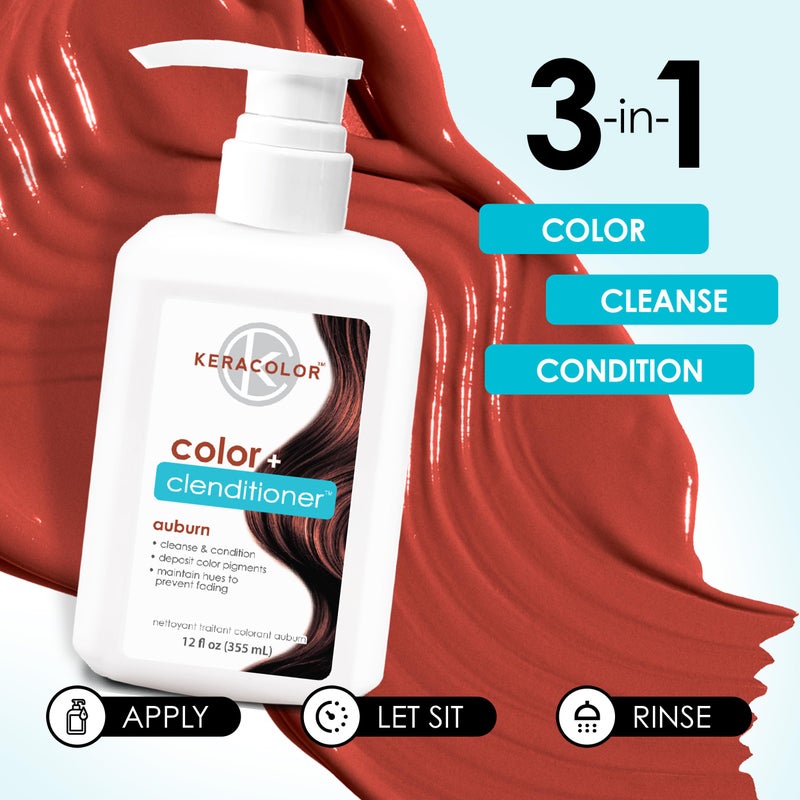 Keracolor Color + Clenditioner 3-in-1 Color-Depositing Conditioner, Gently Cleanses & Conditions, Semi-Permanent Auburn Hair Color, 12 Fl Oz - Image 4