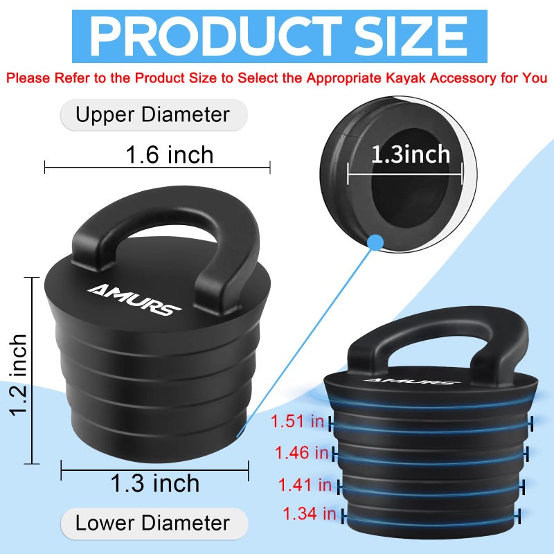 AMURS Kayak Scupper Plug Kit Scupper Plugs Drain Holes Stopper with Silicone Handle Universal Kayak Plugs for sit on top of Kayak Canoe Boat - Image 2