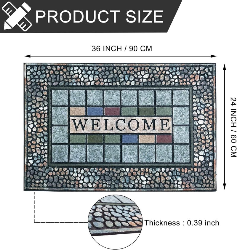 CHICHIC Entrance Door Mat Entry Way Doormat Front Door Rug Outdoor Heavy Duty Welcome Mat, Non Slip Rubber Back Low Profile for Garage, Patio, High Traffic Area, Large 24 x 36 Inch (Rectangle Style A) - Image 3