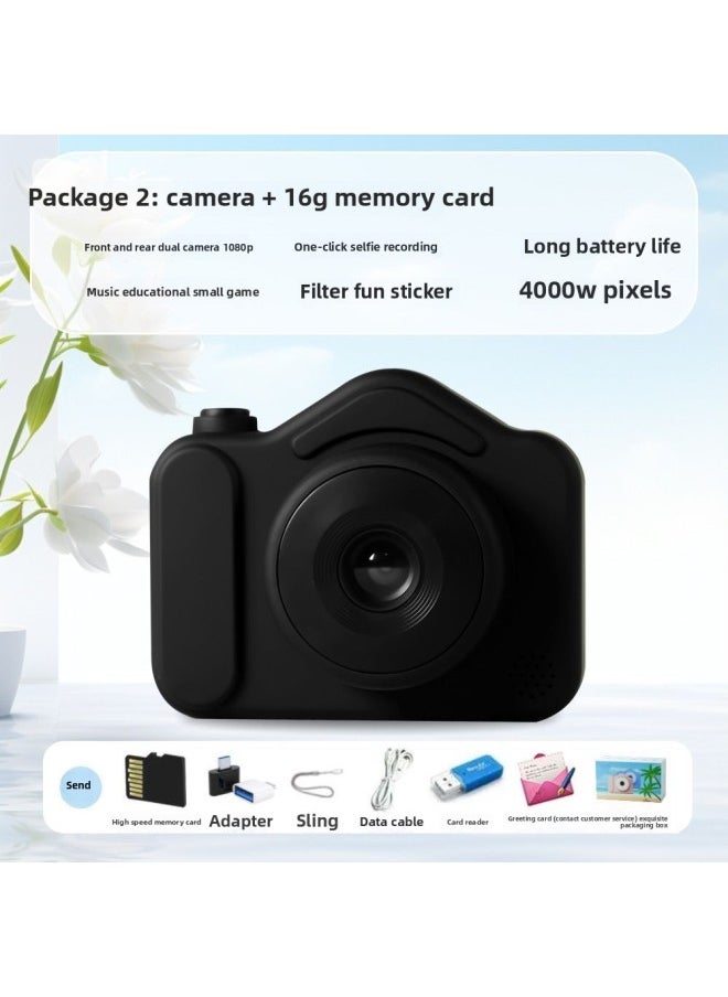 Generic Double Camera Cute Record Photographable Digital Camera Student Camera Video Camera Upload HD Travel Campus Mobile Phone-Body Color:N3-black Dual Lens Selfie + Filter-package 2 [16g, About 1600 Photos + Gift Pack]  - Image 1