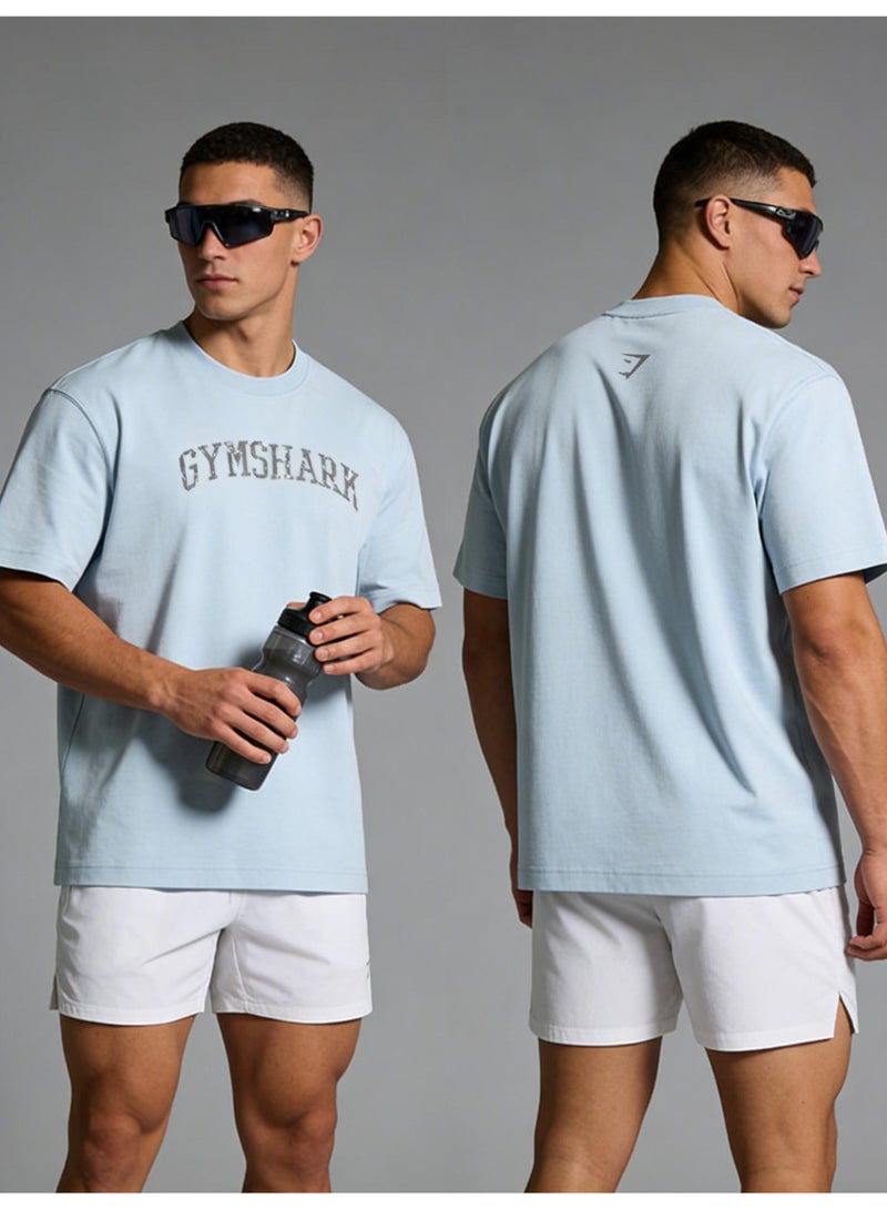 Gymshark 300G heavy GYMSHARK sports short-sleeved round neck T-shirt with cotton soft skin-friendly casual shirt for men and women. - Image 5