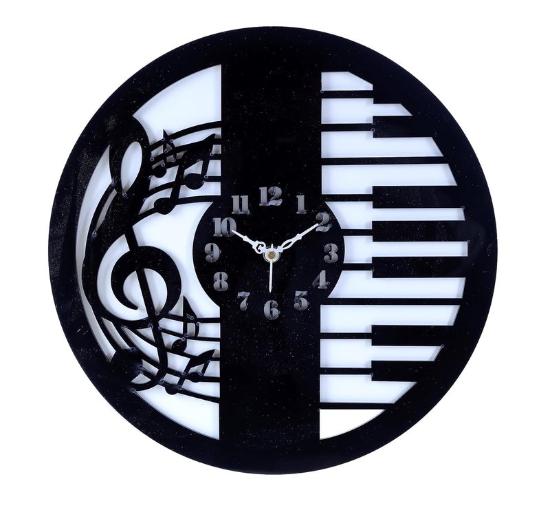 INON IMPORT EXPORT IIE IIE Wall Clock 12 Inch Music Design 1 Year Warranty Black White CL 30  - Image 1