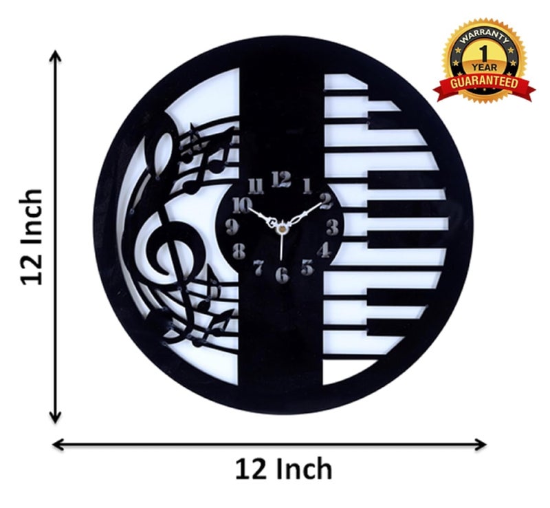 INON IMPORT EXPORT IIE IIE Wall Clock 12 Inch Music Design 1 Year Warranty Black White CL 30  - Image 2