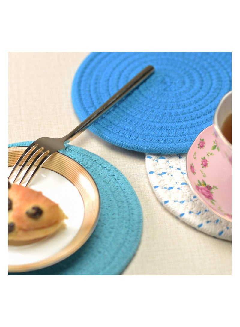 Bukela Heat Insulation and Non-slip, 100% Cotton Kitchen Potholder Set (Set of 3) Fashionable Coasters, Potholders, Insulation Pads, Spoon Rests for Cooking and Baking, 7 Inch Diameter (Blue)  - Image 3