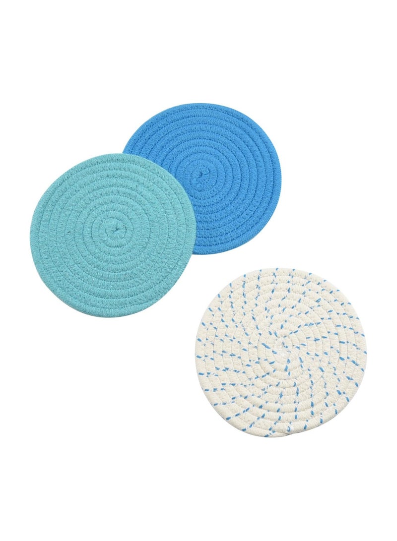 Bukela Heat Insulation and Non-slip, 100% Cotton Kitchen Potholder Set (Set of 3) Fashionable Coasters, Potholders, Insulation Pads, Spoon Rests for Cooking and Baking, 7 Inch Diameter (Blue)  - Image 5
