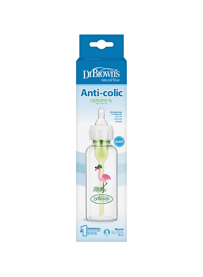 Dr. Brown’s 8 oz/250 mL Glass Narrow Anti-Colic Options+ Baby Bottle w/ L2 Nipple, Flamingo, 1-Pack - Image 3
