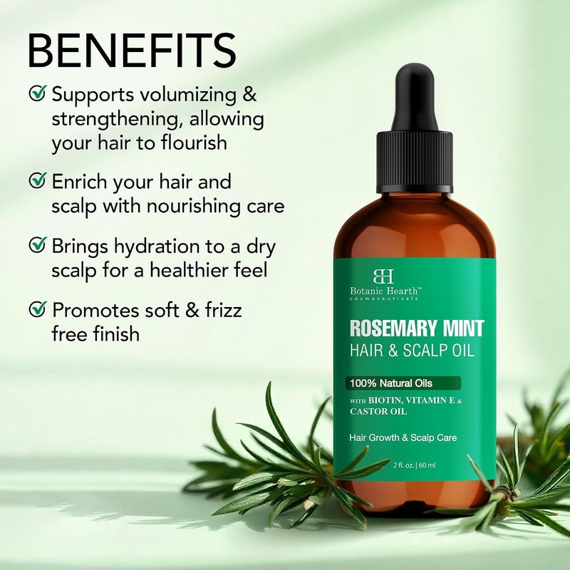 Botanic Hearth Rosemary Mint Oil & Scalp Strengthening Oil 60 ml Natural Hair Growth & Scalp Treatment Nourishing & Strengthening Essential Oils for Thicker, Healing Hair - Image 3