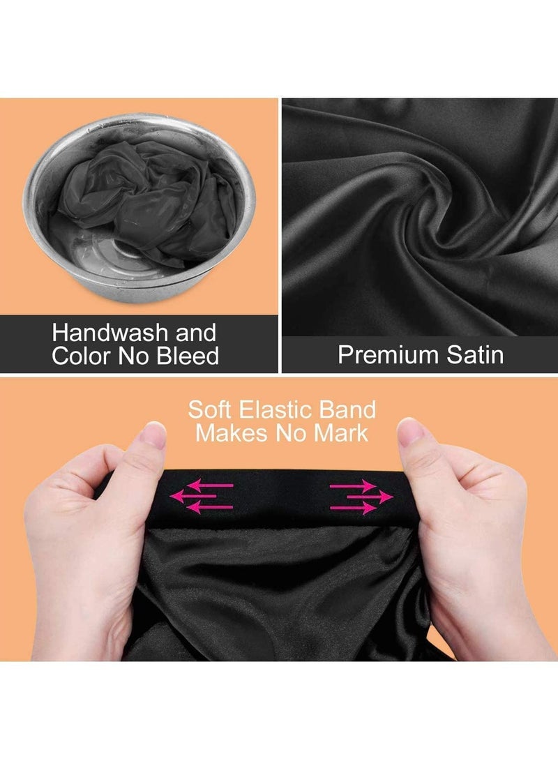 Zikra Satin Bonnet Sleep Cap Silk for Natural Hair Long Extra Large Bonnets Women Night Wide Elastic Band Very Soft Comfortable Black+Red - Image 5
