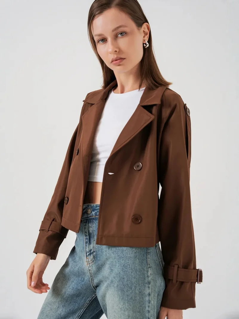 Big Dart Walnut Brown BDART Short Belted Trench Coat for Women | Best Price UAE