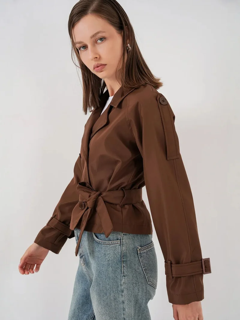 Big Dart Walnut Brown BDART Short Belted Trench Coat for Women | Best Price UAE