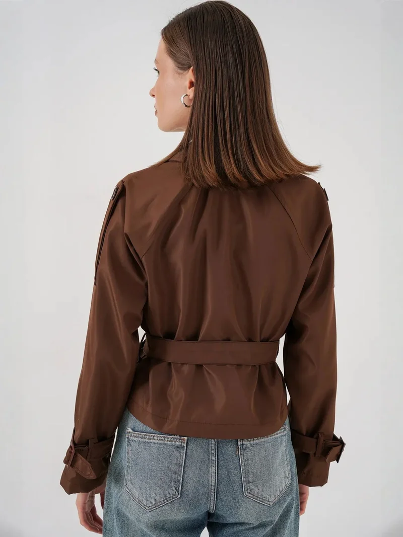 Big Dart Walnut Brown BDART Short Belted Trench Coat for Women | Best Price UAE
