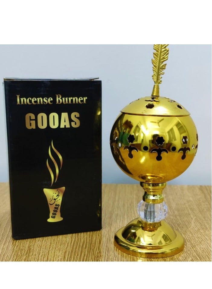 Metal Spherical Incense Holder with Lid, Metal Electric Incense Burner with Ornamental Design (Gold) 