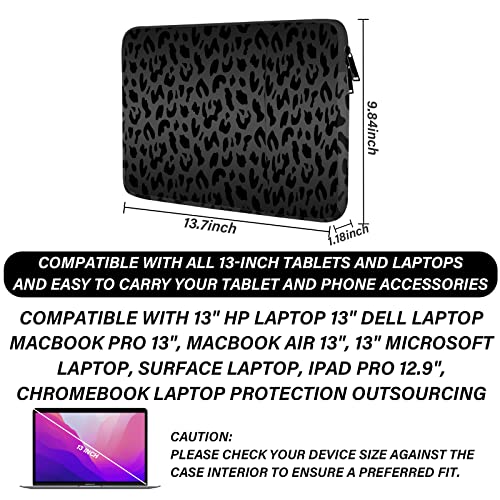 GABraden 13-14 Inch Laptop Sleeve Bag with Pocket, Water Resistant Case Compatible with MacBook Air/Pro 13,MacBook Neo 13,iPad Pro 12.9,Surface,Dell,HP,Chromebook(Black Leopard Print) - Image 2