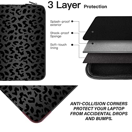 GABraden 13-14 Inch Laptop Sleeve Bag with Pocket, Water Resistant Case Compatible with MacBook Air/Pro 13,MacBook Neo 13,iPad Pro 12.9,Surface,Dell,HP,Chromebook(Black Leopard Print) - Image 3