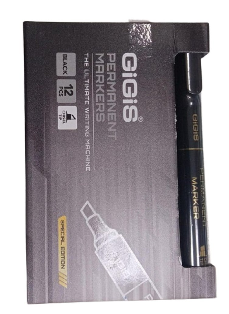 One Box (12-Pieces) Gigis Permanent Marker Chisel Tip Black Colour - pzsku/ZD4B9276E2FB42B16388BZ/45/_/1720167806/cfc499bc-2931-4ff0-9f81-a40ec59ccfb6