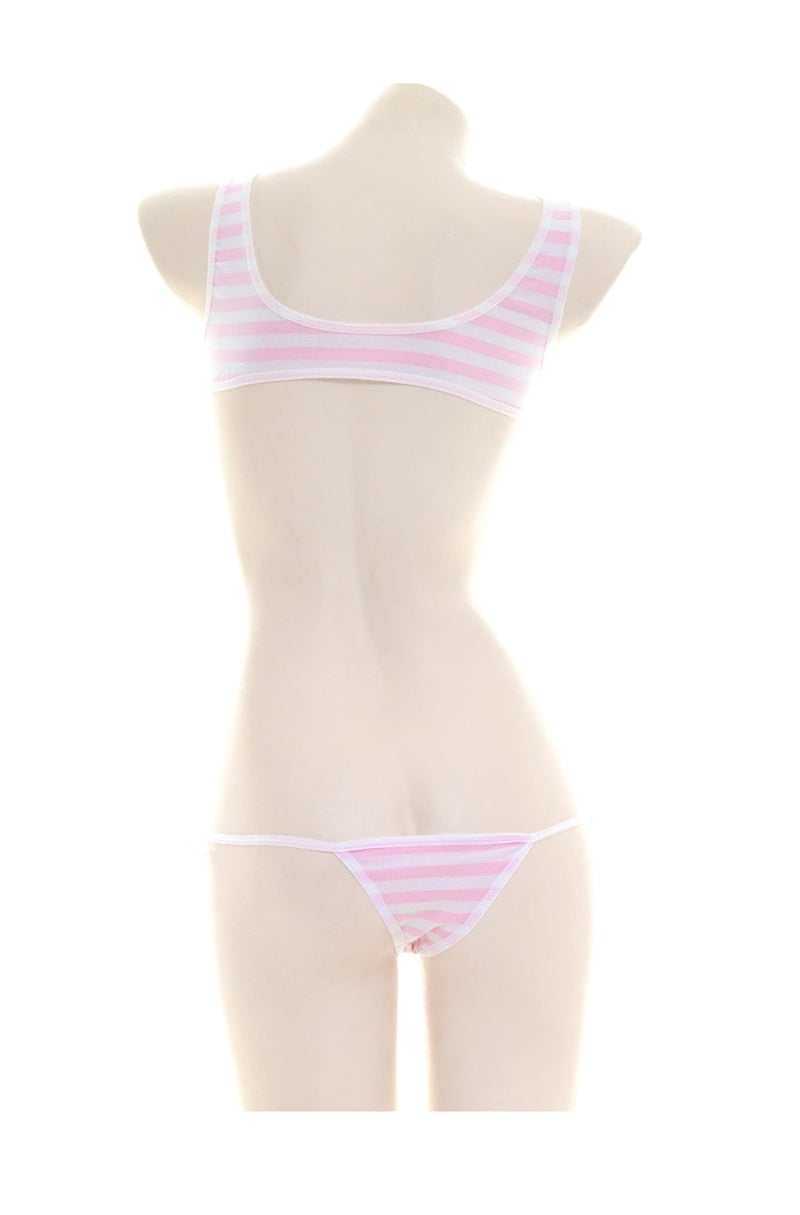 SINMIUANIME Women Japanese Style Anime Lingerie Sexy Blue/Pink Striped Micro Bikini Cosplay Bra and Panty Set (203Pink) - Image 2
