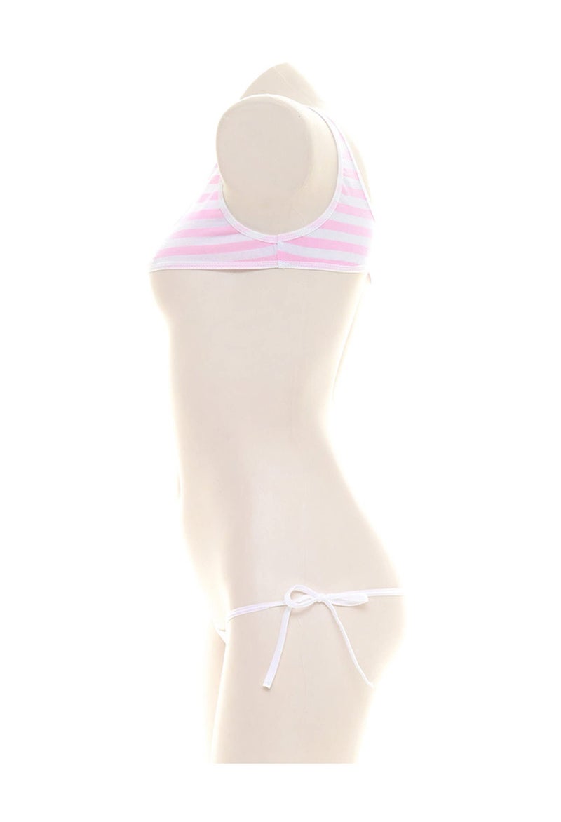 SINMIUANIME Women Japanese Style Anime Lingerie Sexy Blue/Pink Striped Micro Bikini Cosplay Bra and Panty Set (203Pink) - Image 3