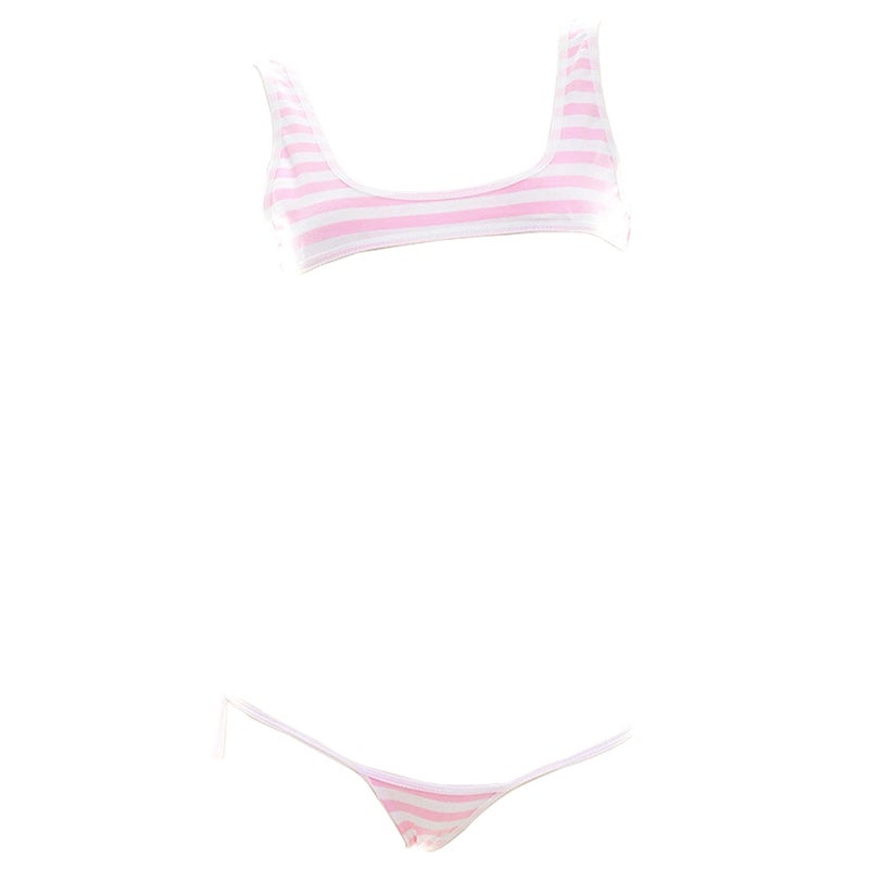 SINMIUANIME Women Japanese Style Anime Lingerie Sexy Blue/Pink Striped Micro Bikini Cosplay Bra and Panty Set (203Pink) - Image 1