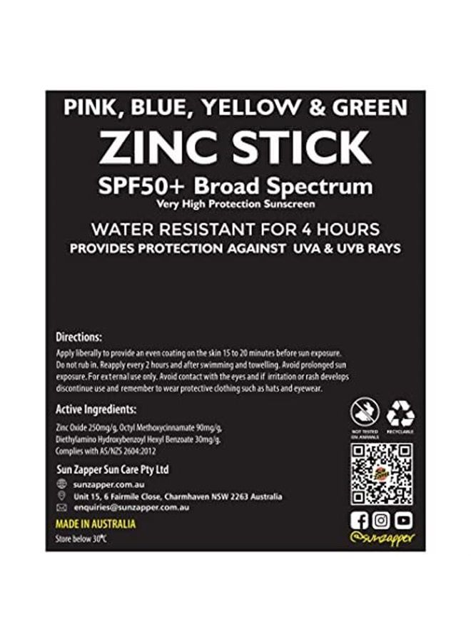 Zinc Oxide Mineral Sunscreen Stick (Pink, Blue, Green, Yellow) SPF 50+ Water Resistant for Face & Body, Adults, Kids, 4-Pack Broad Spectrum Sun Block, Made in Australia