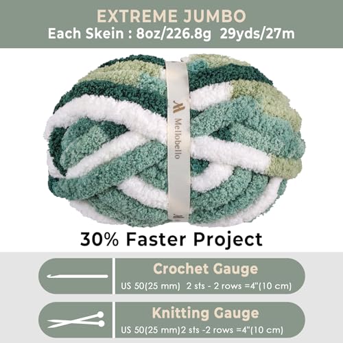 mellobello Jumbo Chunky Yarn for Hand Knitting - Super Thick Chenille Chunky Yarn for Crocheting - Extra Soft Bulky Fluffy Blanket Big Yarns 8 Jumbo Pack (27yds,8 oz Each Skein) - Image 2