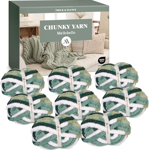 mellobello Jumbo Chunky Yarn for Hand Knitting - Super Thick Chenille Chunky Yarn for Crocheting - Extra Soft Bulky Fluffy Blanket Big Yarns 8 Jumbo Pack (27yds,8 oz Each Skein) - Image 1