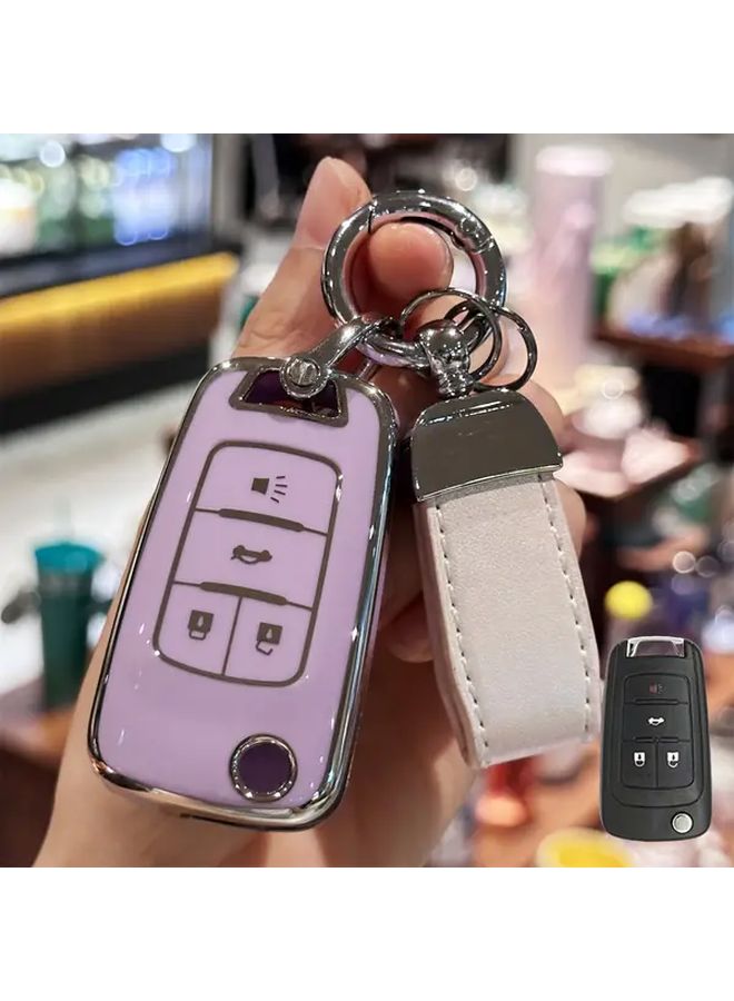 Purple Car Key Fob Cover with Cute Keychain for Multiple GM Models - Image 2