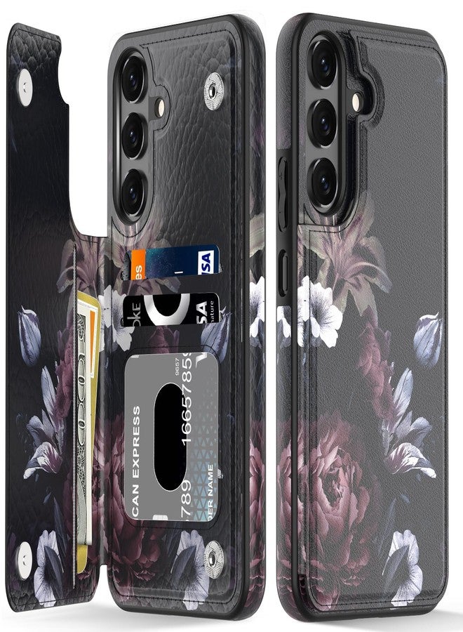 LETO for Samsung Galaxy A15 5G Wallet Case - Flip Folio Leather Kickstand - Credit Card Holder - Fashionable Flower Designs - Protective Phone Cover for Women and Girls - 6.5" - Wine RED Flowers - Image 1