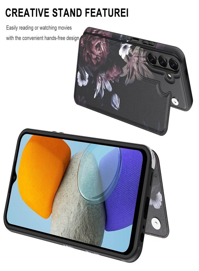 LETO for Samsung Galaxy A15 5G Wallet Case - Flip Folio Leather Kickstand - Credit Card Holder - Fashionable Flower Designs - Protective Phone Cover for Women and Girls - 6.5" - Wine RED Flowers - Image 5