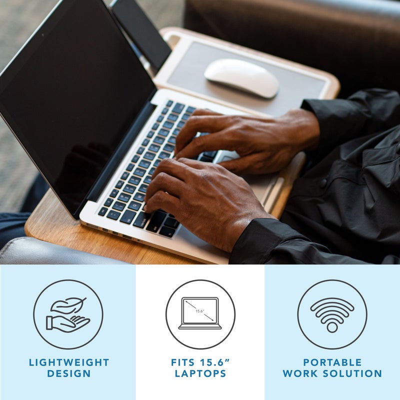 LAPGEAR Home Office Lap Desk with Device Ledge, Mouse Pad, and Phone Holder - Oak Woodgrain - Fits up to 15.6 Inch Laptops - Style No. 91589 - Image 2