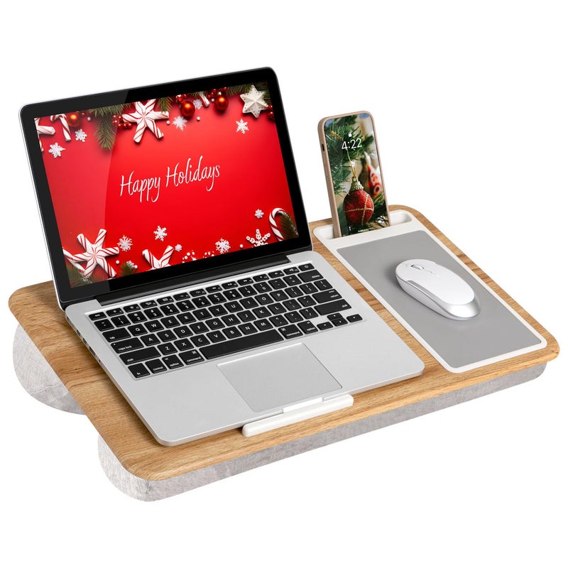 LAPGEAR Home Office Lap Desk with Device Ledge, Mouse Pad, and Phone Holder - Oak Woodgrain - Fits up to 15.6 Inch Laptops - Style No. 91589 - Image 1