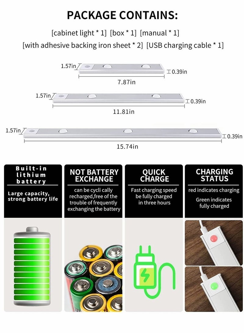 Captaintech Under Cabinet Lights LED Under Cabinet Wireless Lights Closet Lights with Motion Sensor USB Rechargeable Cat Eye Hill Corrugated Night Lights for Indoor Kitchen Closet Stairway (White 15.75in 40cm) - Image 5