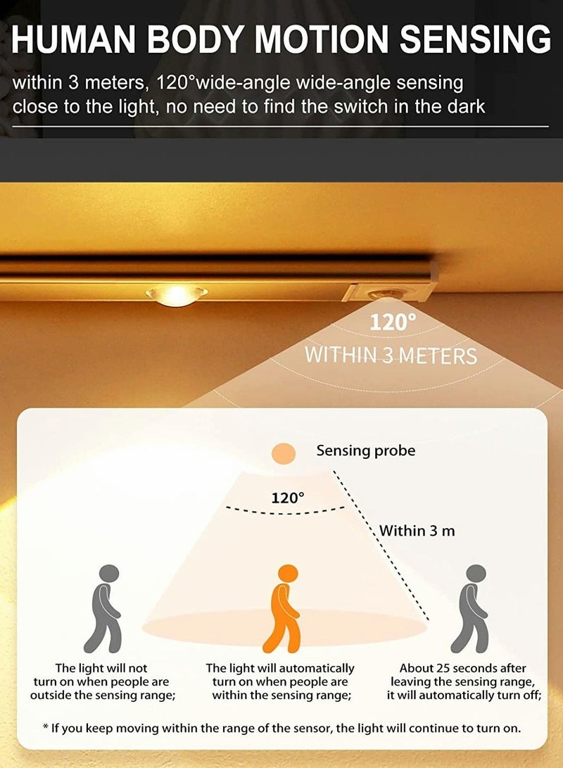 Captaintech Under Cabinet Lights LED Under Cabinet Wireless Lights Closet Lights with Motion Sensor USB Rechargeable Cat Eye Hill Corrugated Night Lights for Indoor Kitchen Closet Stairway (White 15.75in 40cm) - Image 4