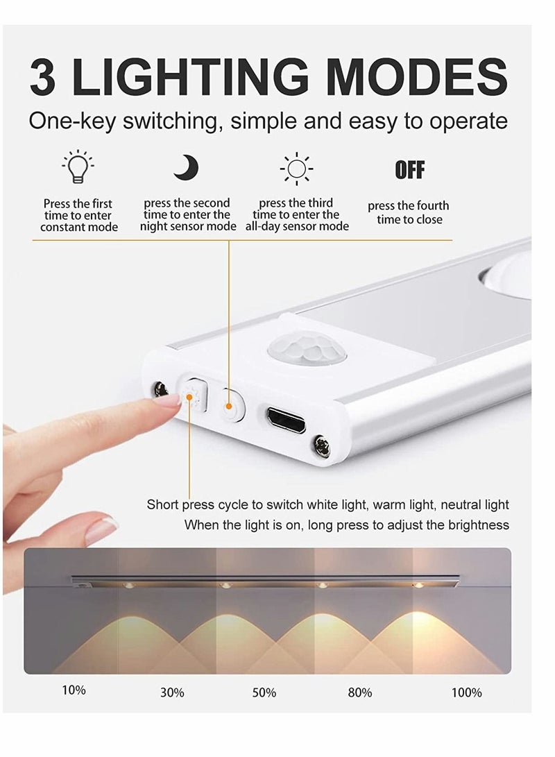 Captaintech Under Cabinet Lights LED Under Cabinet Wireless Lights Closet Lights with Motion Sensor USB Rechargeable Cat Eye Hill Corrugated Night Lights for Indoor Kitchen Closet Stairway (White 15.75in 40cm) - Image 2