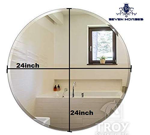 SEVEN HORSES Glass 24 Inch Round Frameless Bevelled Wall Mirror (Round 24 Inch,Framed, White) - Image 3