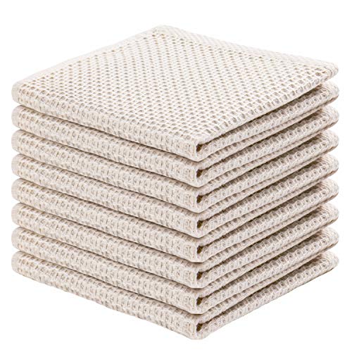 joybest Cotton Kitchen Dish Cloths, 8-Pack Waffle Weave Ultra Soft Absorbent Dish Towels Washcloths Quick Drying Dish Rags, 12x12 Inches, Beige - Image 1