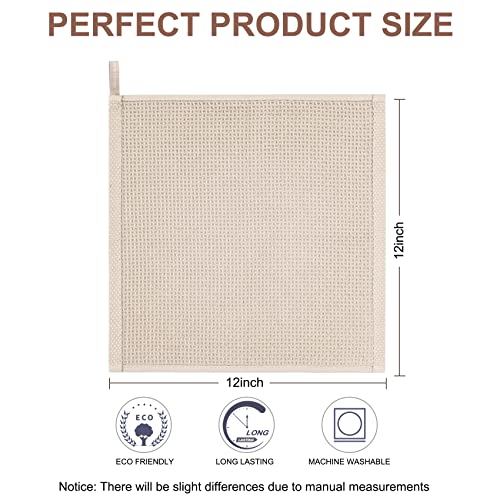joybest Cotton Kitchen Dish Cloths, 8-Pack Waffle Weave Ultra Soft Absorbent Dish Towels Washcloths Quick Drying Dish Rags, 12x12 Inches, Beige - Image 3