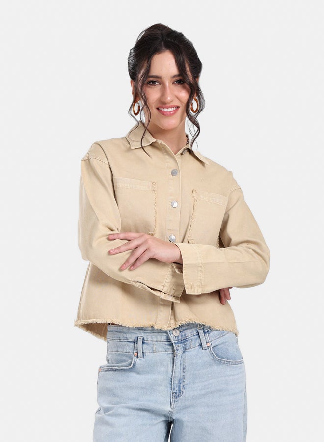 Clue Beige Denim Jacket  - Image 1