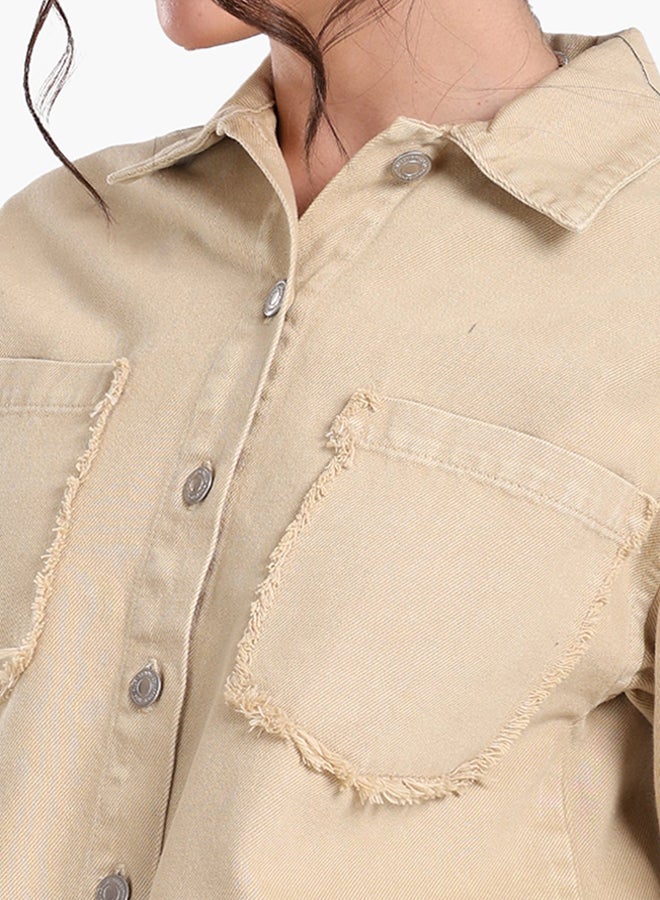 Clue Beige Denim Jacket  - Image 4
