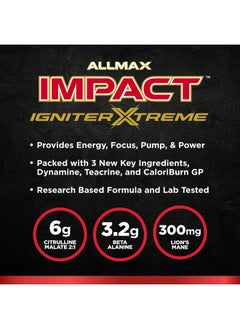 AllMax Nutrition ALLMAX Nutrition - Impact Igniter Extreme Pre Workout Powder - with Citrulline Malate, Beta - Alanine, Caffeine, Taurine, and, Betaine anhydrous (Blue Raspberry)  - Image 3