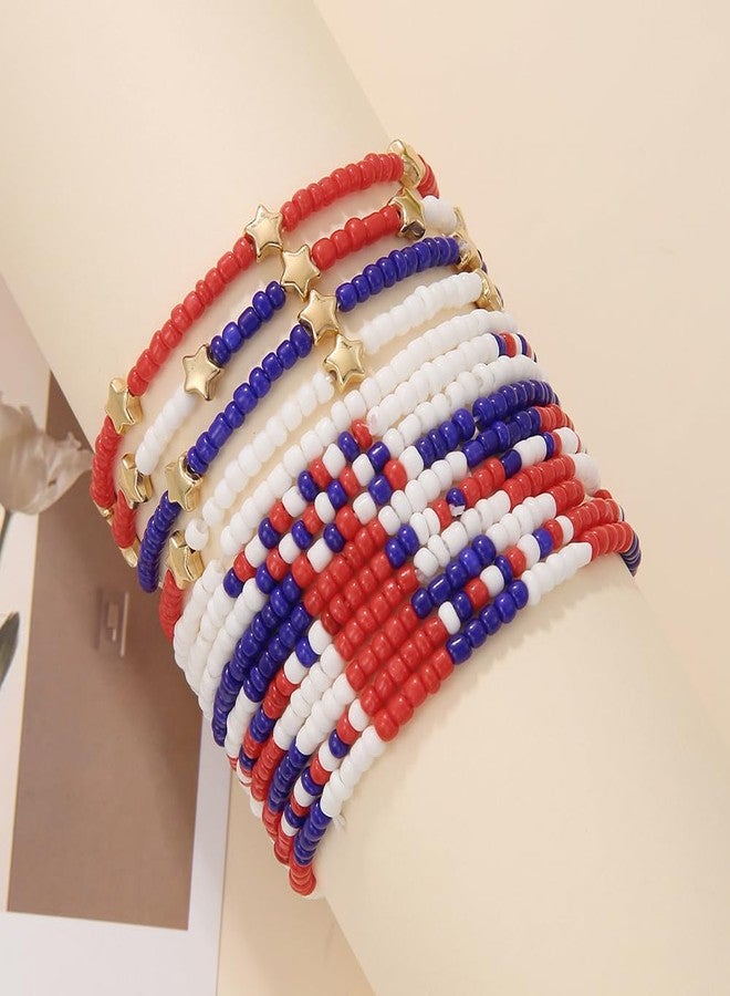 Pingyongchang 4th of July Beaded Stretch Bracelets for Women Men American Patriotic Multilayer Bangle Stackable Red White Blue Star Bracelet Independence Boho Summer Beach Memorial Day Gifts - Image 2