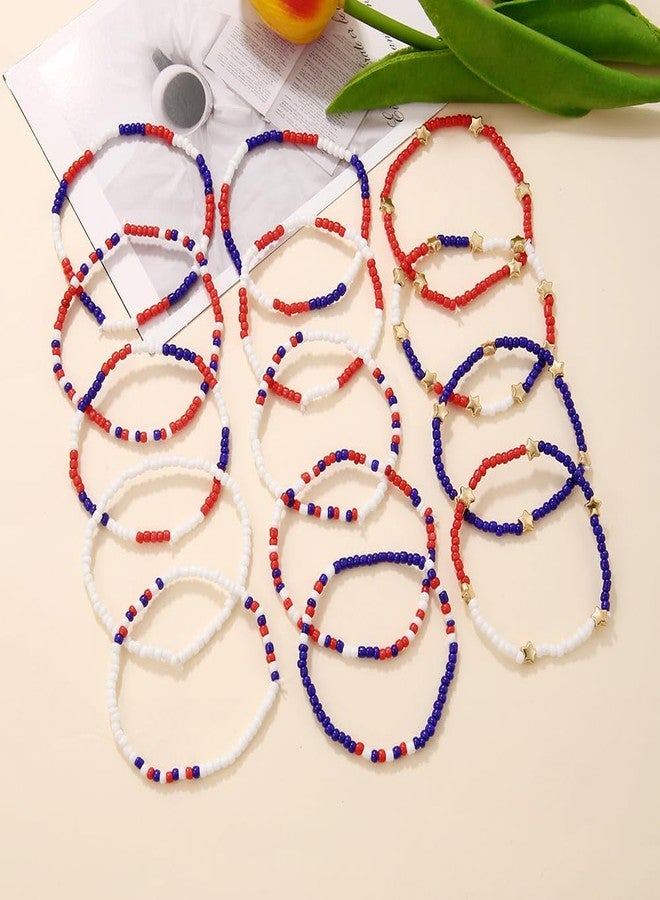 Pingyongchang 4th of July Beaded Stretch Bracelets for Women Men American Patriotic Multilayer Bangle Stackable Red White Blue Star Bracelet Independence Boho Summer Beach Memorial Day Gifts - Image 3