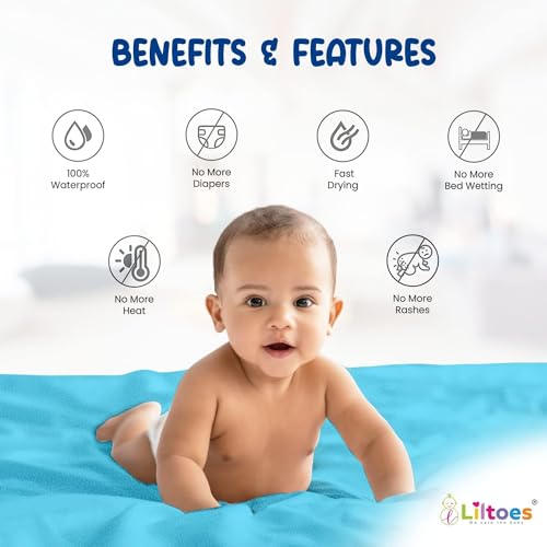 LILTOES Waterproof Quick Dry Sheet for Baby-Anti-Pilling Fleece, Extra Absorbent, Washable Mattress Protector-Large Size,100x140 cm, Aqua Blue-Baby Bed Protector for Toddlers and Children (Large Pk 2) - Image 4