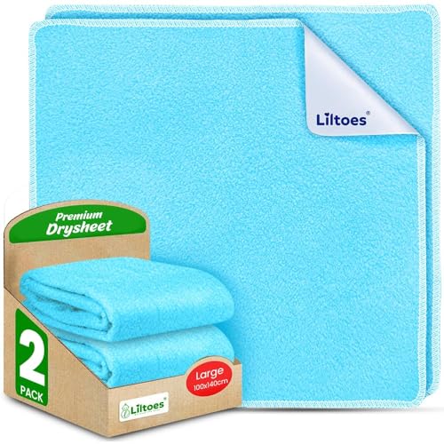 LILTOES Waterproof Quick Dry Sheet for Baby-Anti-Pilling Fleece, Extra Absorbent, Washable Mattress Protector-Large Size,100x140 cm, Aqua Blue-Baby Bed Protector for Toddlers and Children (Large Pk 2) - Image 1