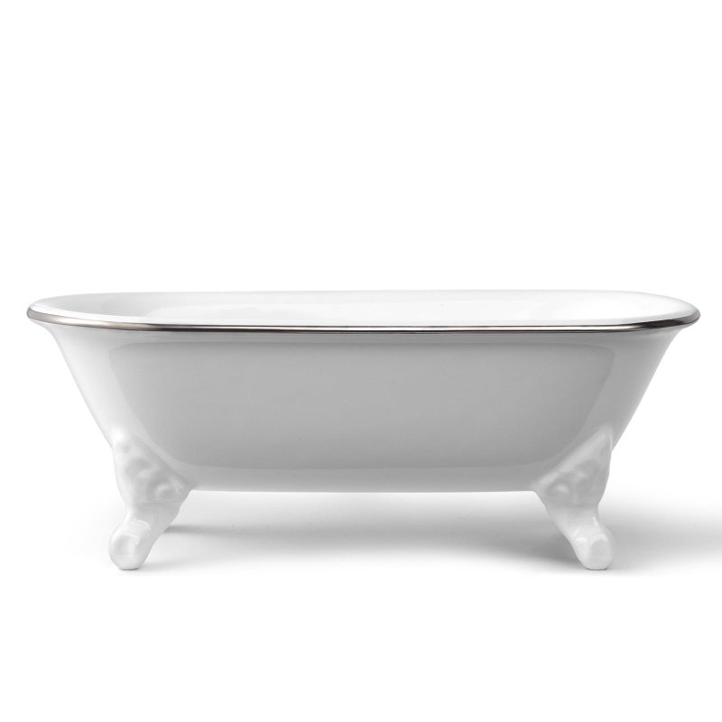 NEWHENGS 6.5" Ceramic Mini Decorative Clawfoot Bathtub Bar Soap Dish, Kitchen Sponge Holder and Shower Tray for Bathroom, 1 Pack (White Silver Rim) - Image 5