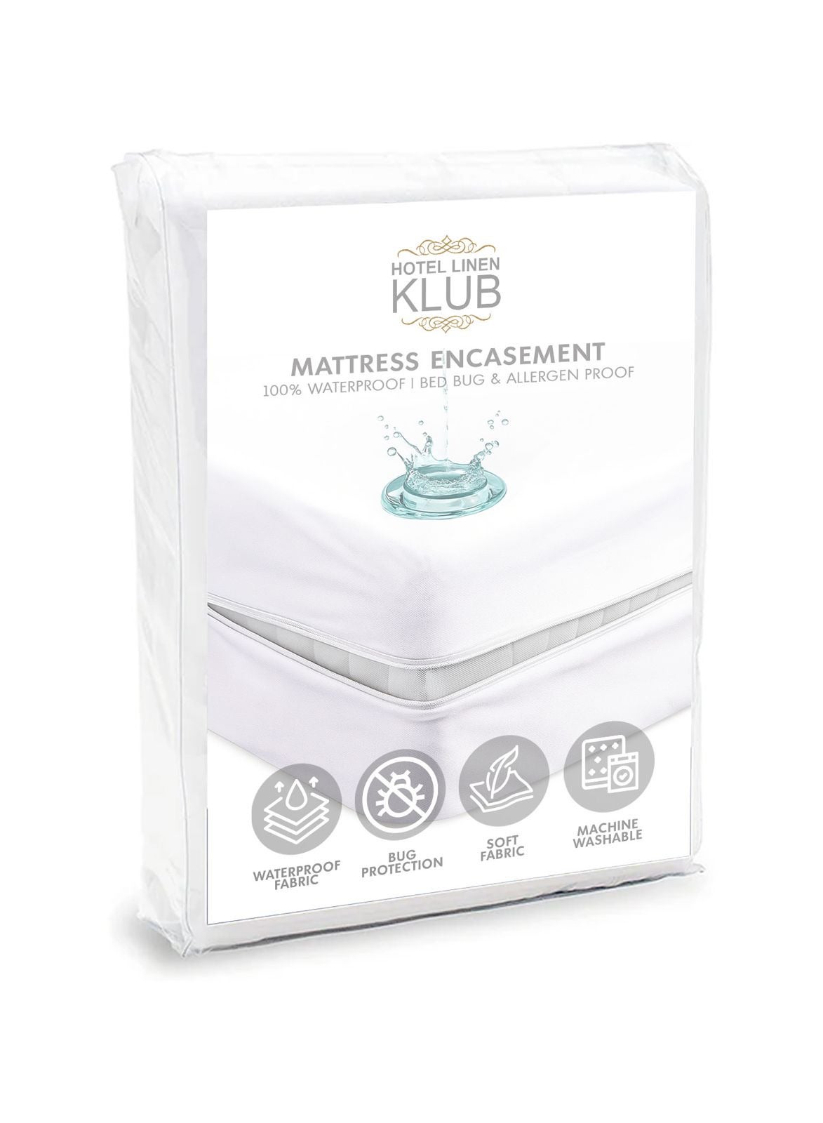 Hotel Linen Klub Mattress Encasement (Mattress Cover) 1PC Water Proof Zipper Lock Microfiber 110 GSM Super Soft Fabric King Size 180 x 200 + 30 cm
