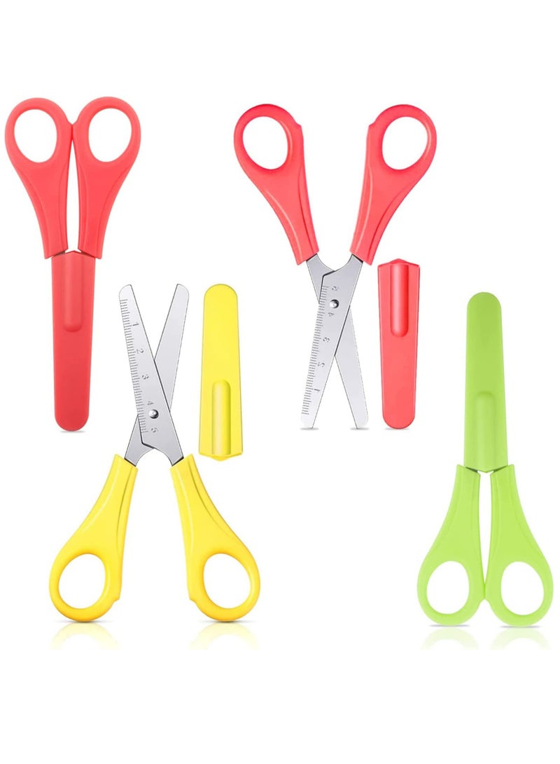 Kids Safety Scissors for Small Children - Blunt Tip Design with Sharp Stainless Steel Blades and Comfortable Grip Handles, Perfect for Toddler Crafting and Paper Cutting, 4 Pack in 3 Colors. - Image 1