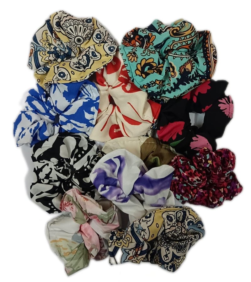 Generic Pack of 12Pcs Printed Scrunchies Hair Rubber Band Print Rubber Bands Multicolor Scrunchie Ponytail Holders Hair Ties For Women Girls Ladies Hair Accessories  - Image 3